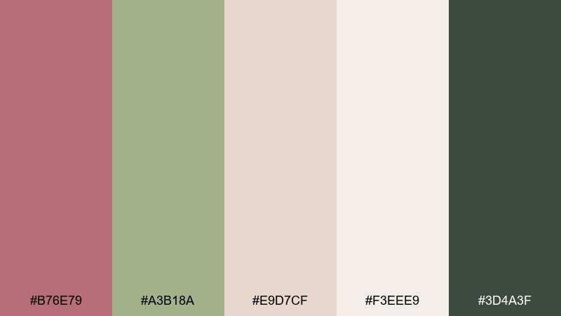 rose gold sage color palette with hex codes