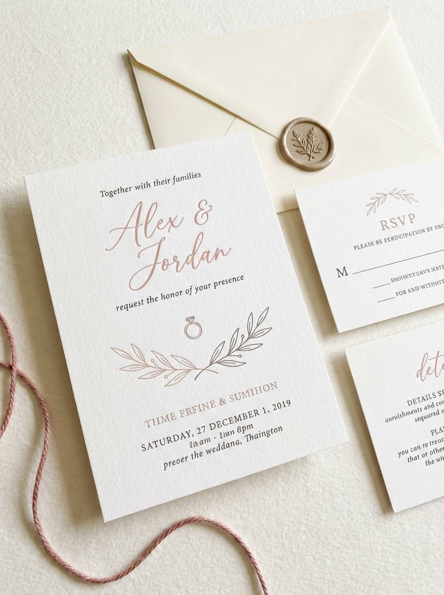 blush invitation on ivory