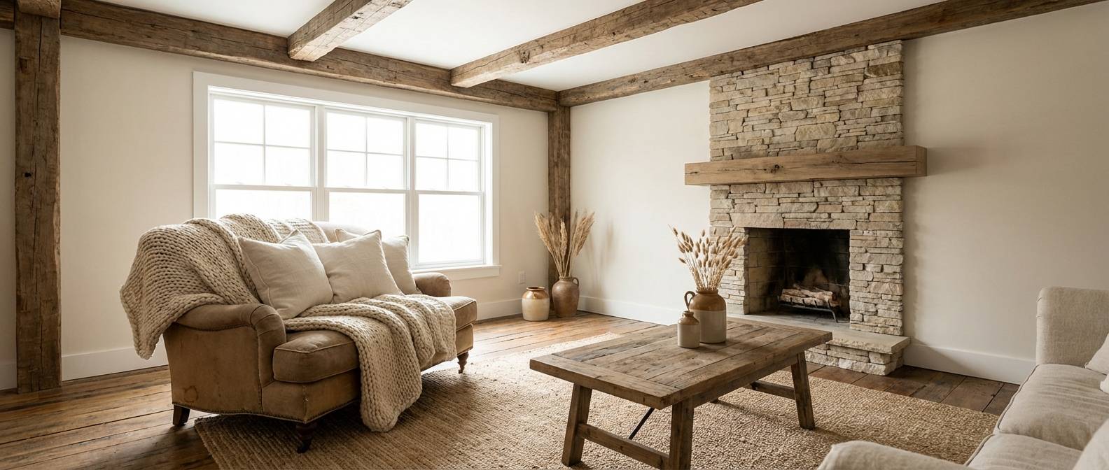rustic living room neutrals