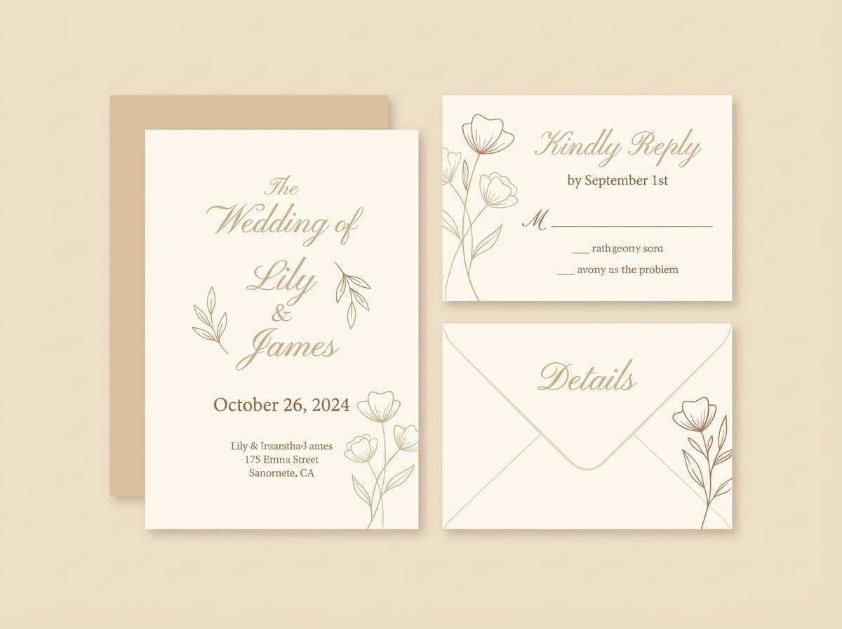 rustic wedding invitation in browns