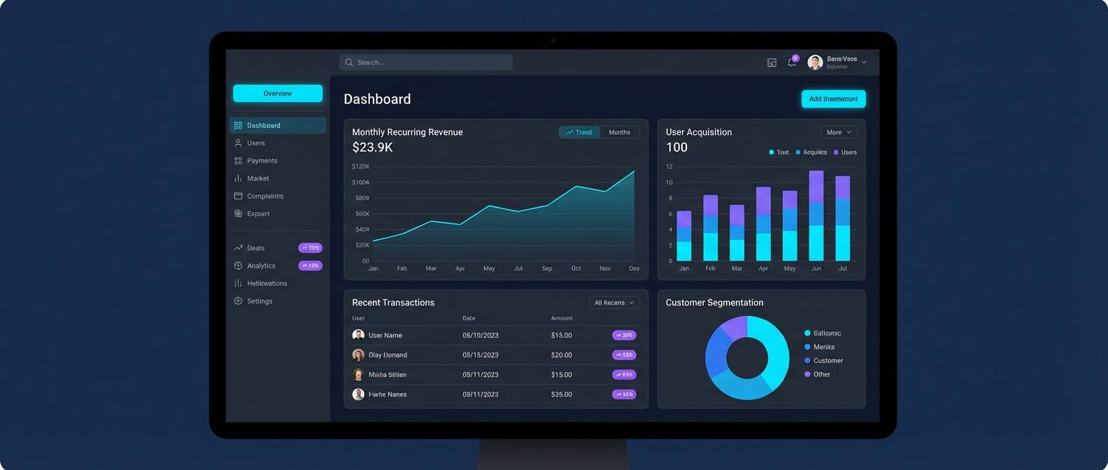 dark saas dashboard ui