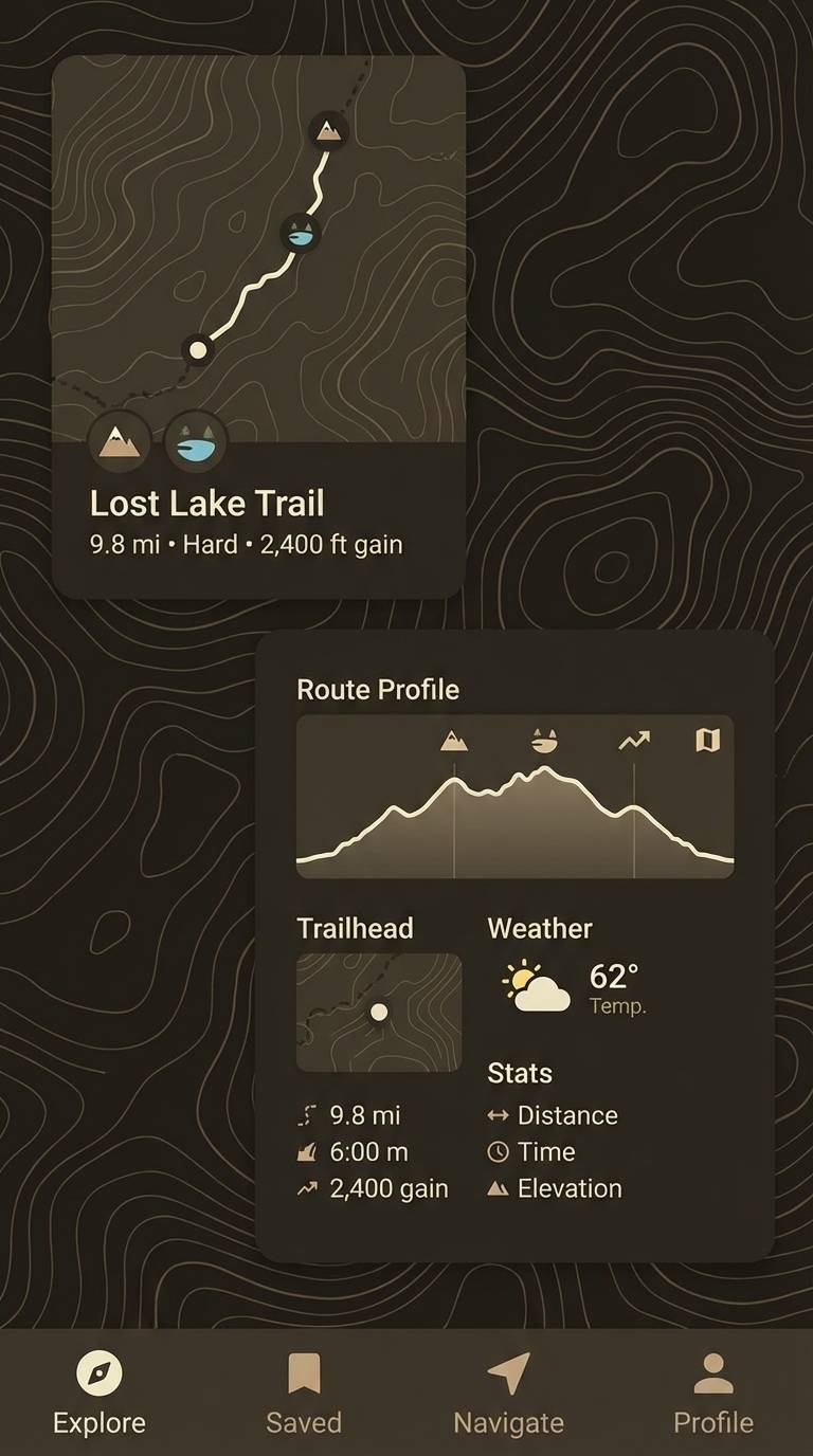hiking app ui screens