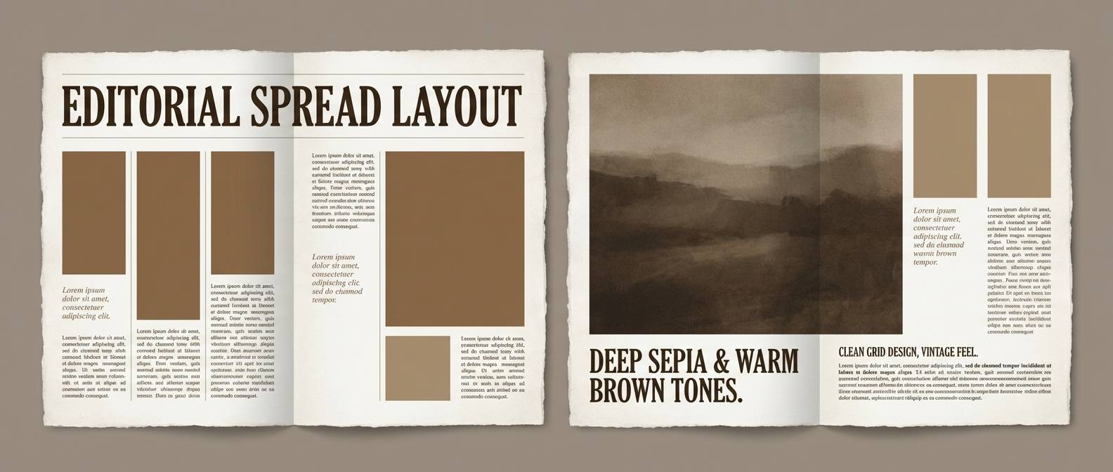 sepia editorial spread layout