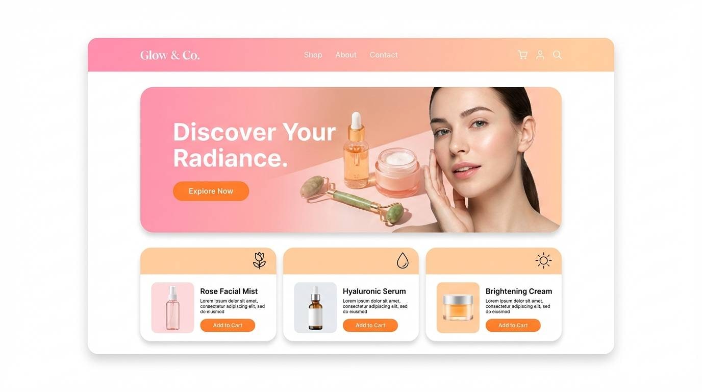 skincare ui landing mockup