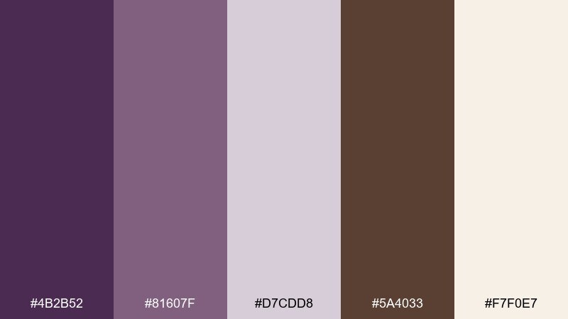 smoky iris cocoa color palette with hex codes