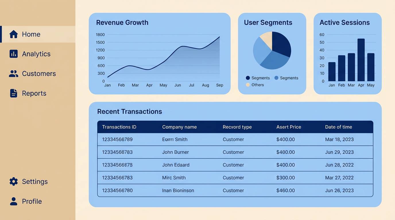 saas dashboard ui in beige blue