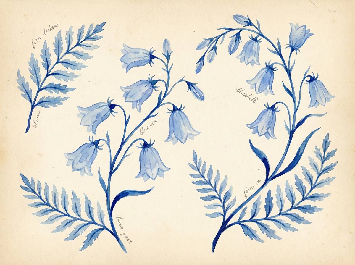 watercolor botanicals in soft beige blues