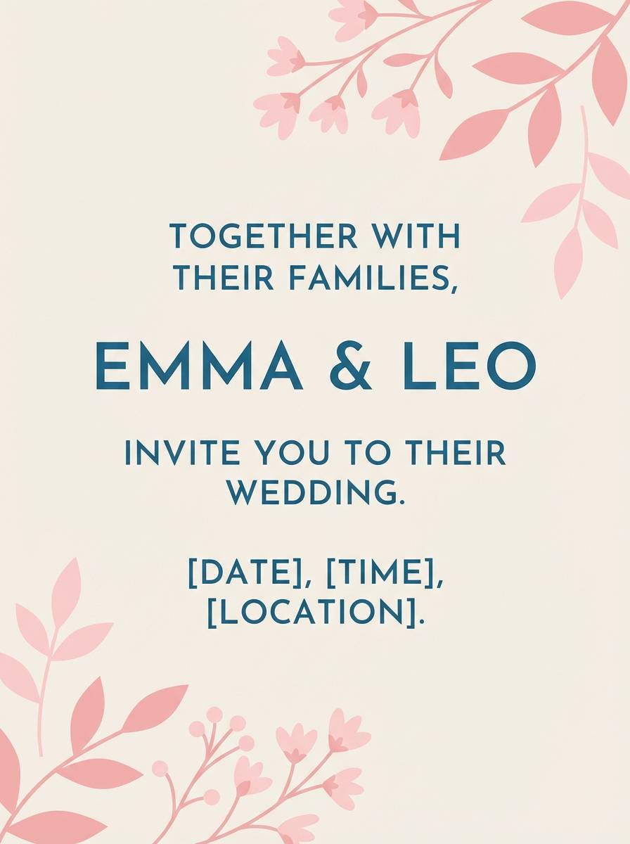 wedding invite in blue and pink