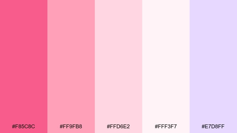 strawberry milk pop color palette with hex codes