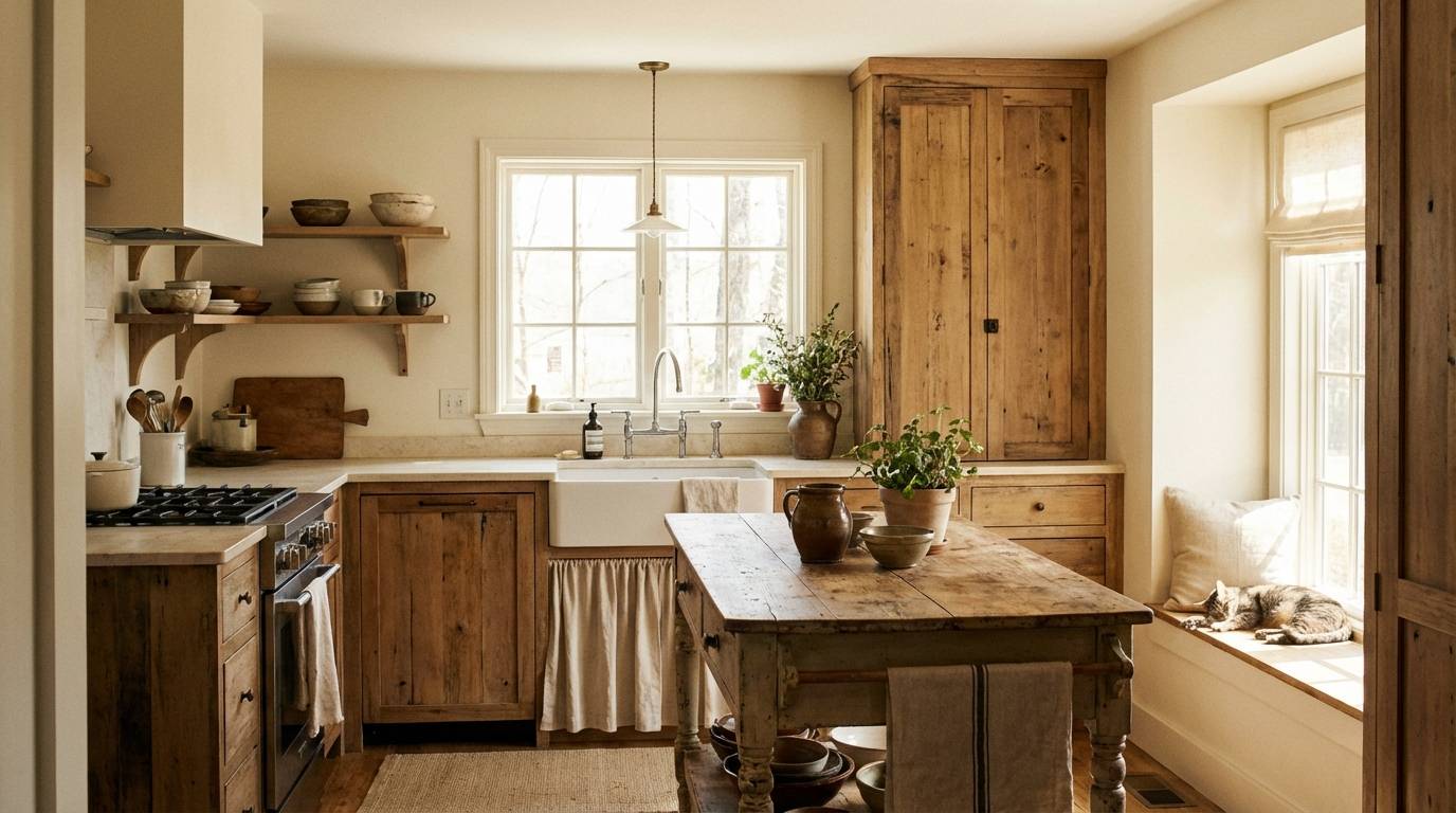 sunlit kitchen in warm neutrals