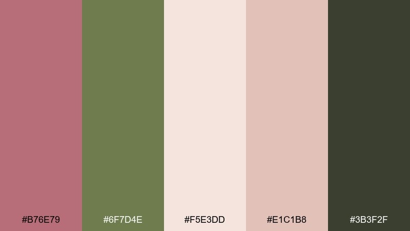 sunrise blush olive color palette with hex codes