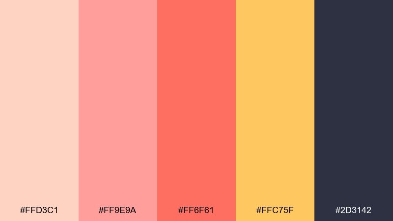 sunset peach fade color palette with hex codes