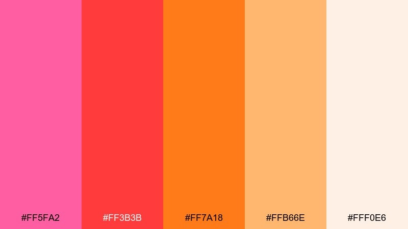 sunset sorbet color palette with hex codes