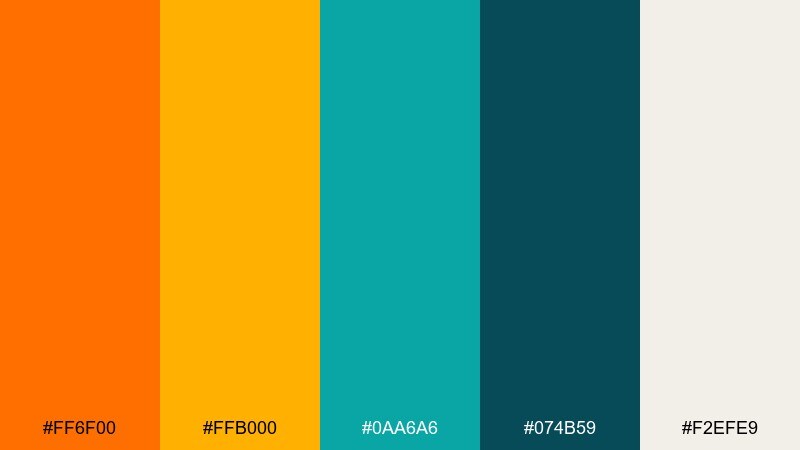 tangerine teal punch color palette with hex codes
