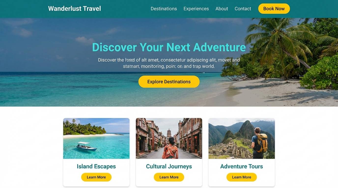 travel landing ui mockup
