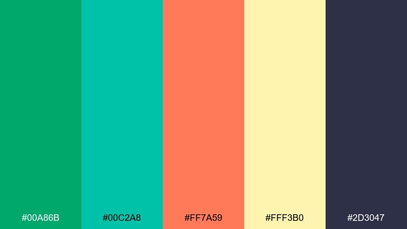 tropical leaf pop color palette with hex codes
