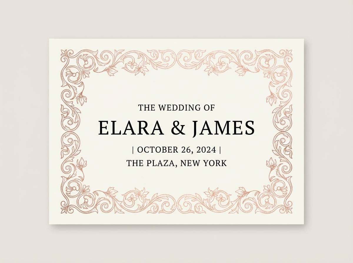 wedding invitation in rose gold