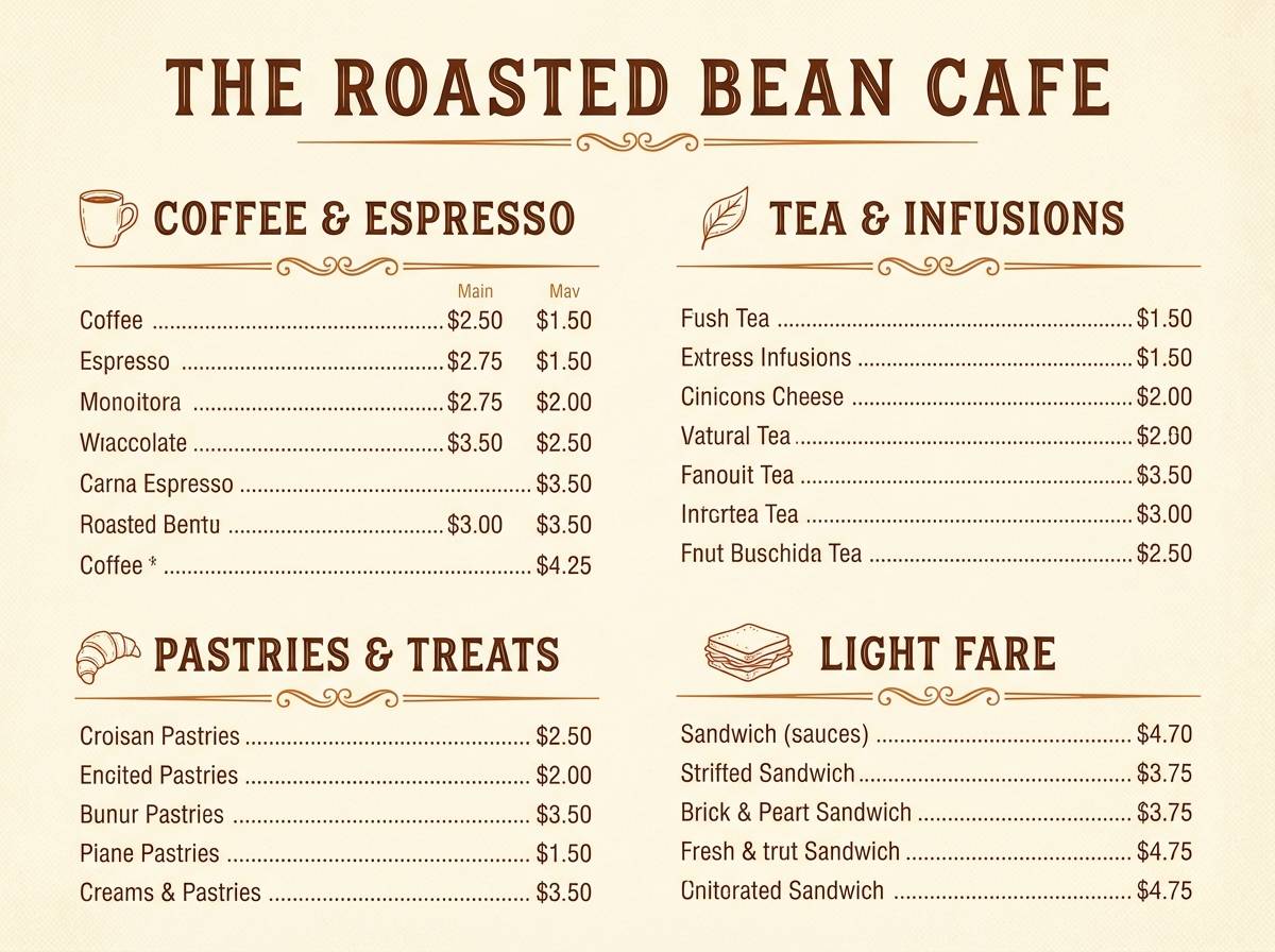 vintage cafe menu layout