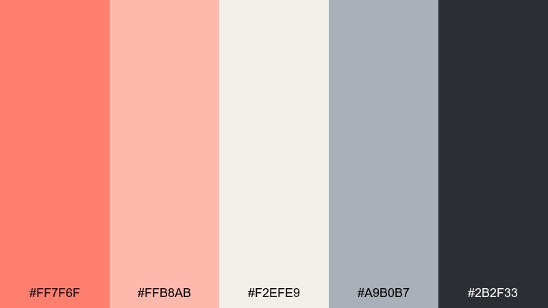 warm concrete coral color palette with hex codes