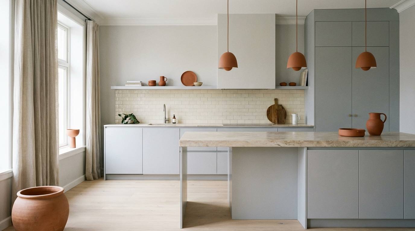 warm gray kitchen