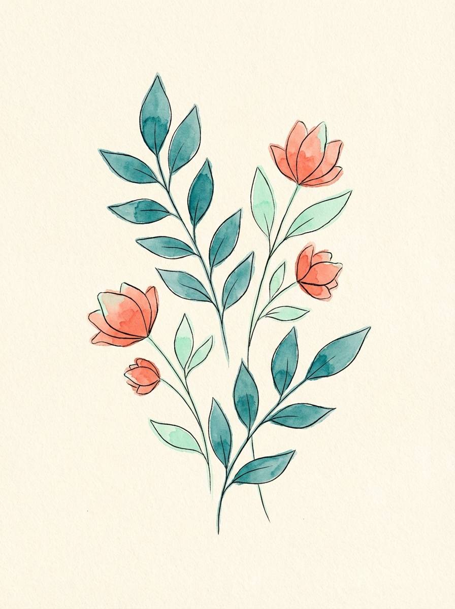watercolor botanicals teal coral
