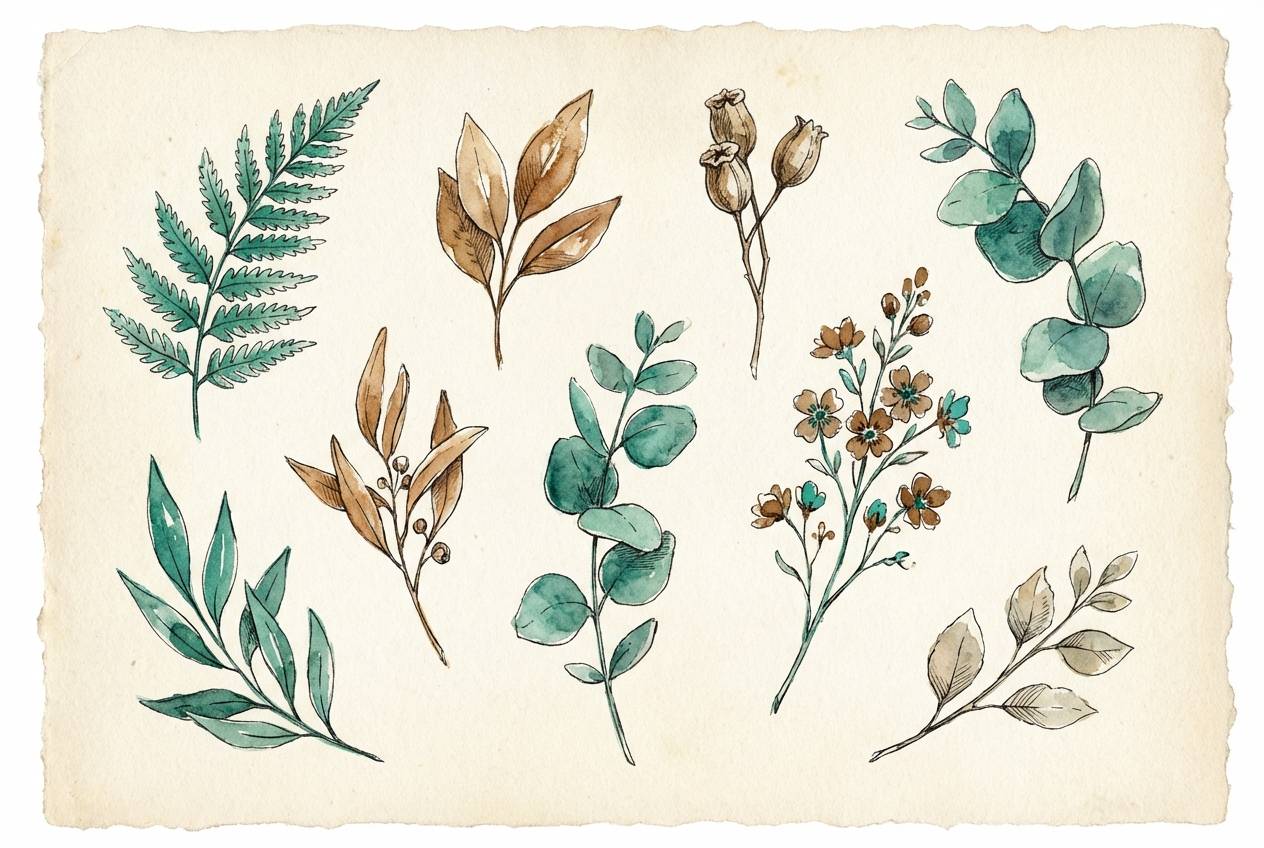 sage botanical watercolor set