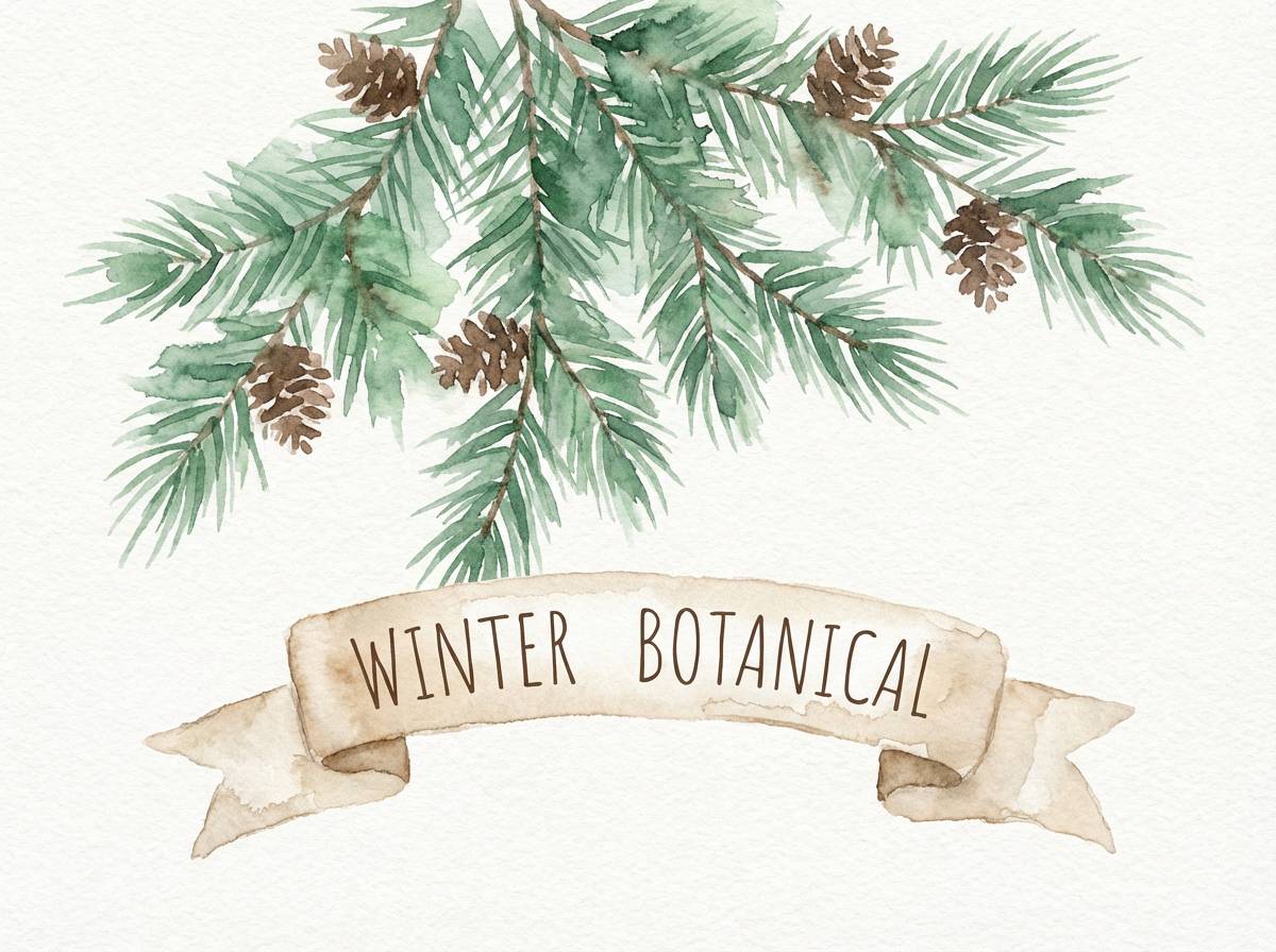 watercolor evergreen label