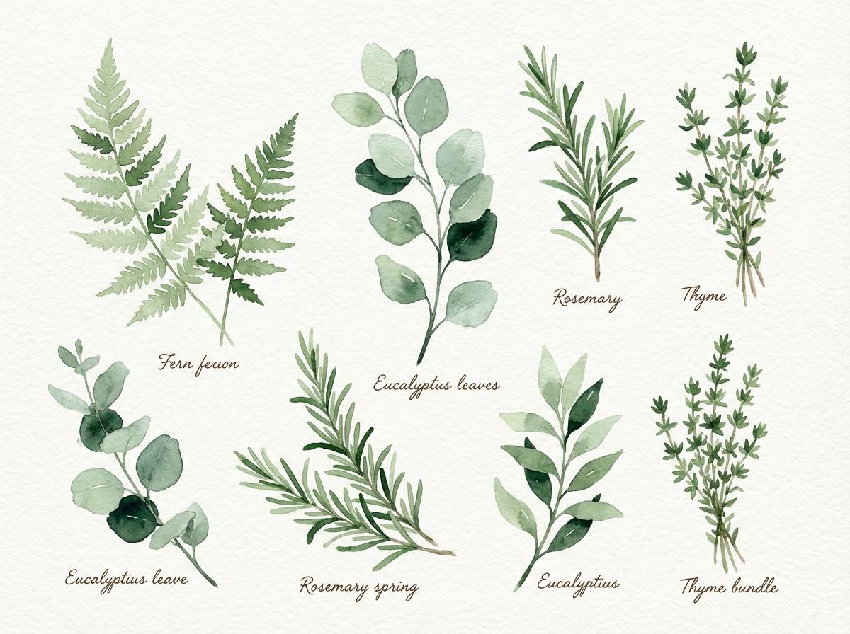 watercolor green botanicals