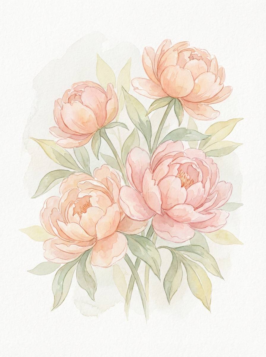 watercolor peonies in soft pink