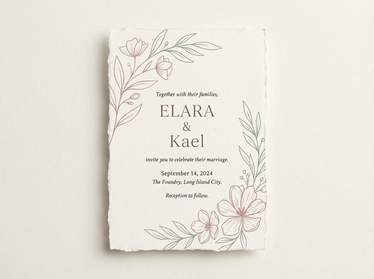 wedding invitation in greenery tones
