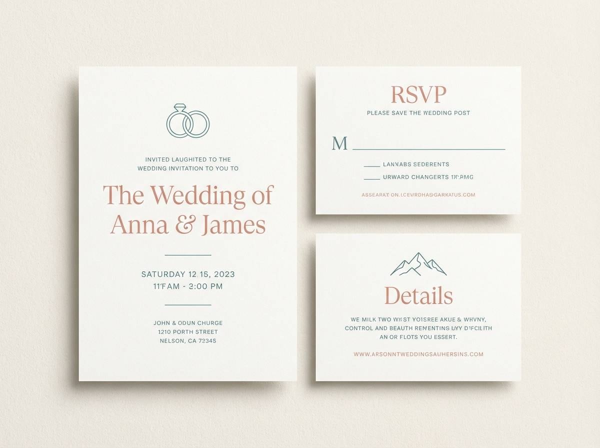 wedding invite in teal and blush