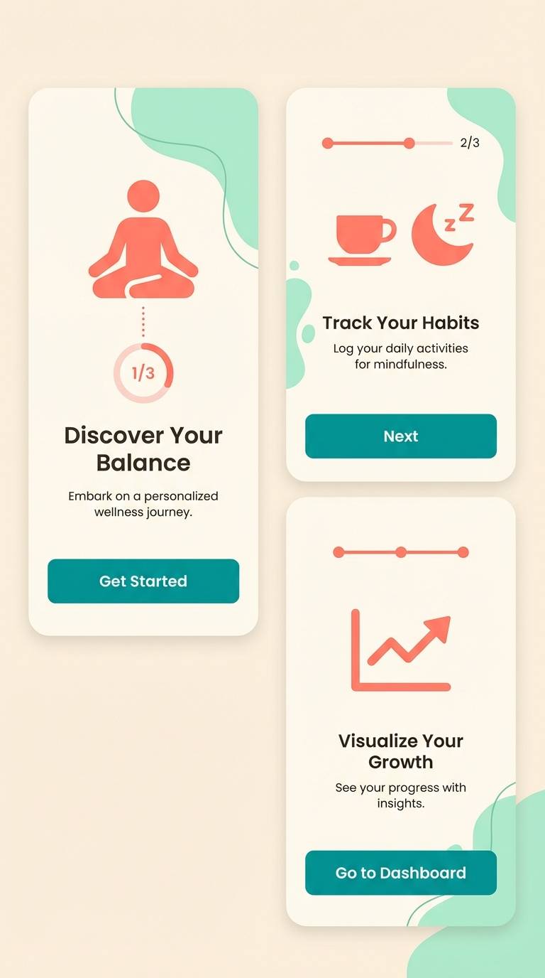 onboarding screens teal coral