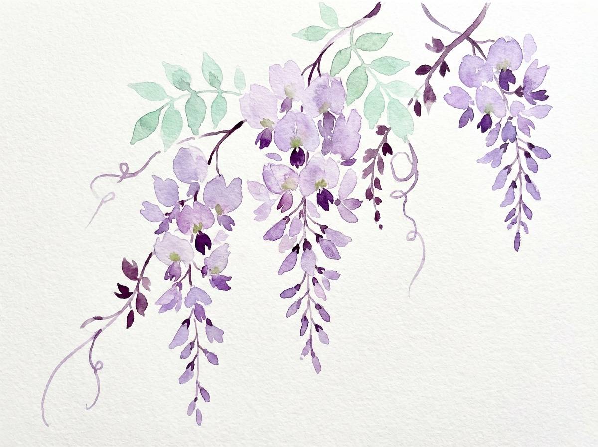 wisteria watercolor in lilac tones