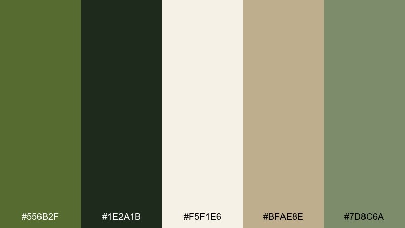 woodland & cream color palette with hex codes