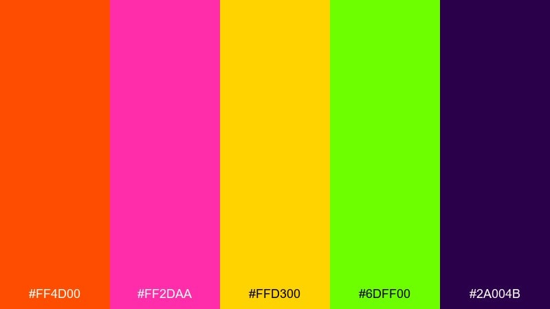 acid sunset neon color palette with hex codes