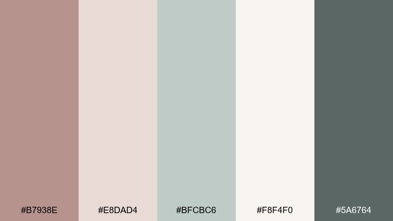 airy spa calm rose taupe color palette with hex codes