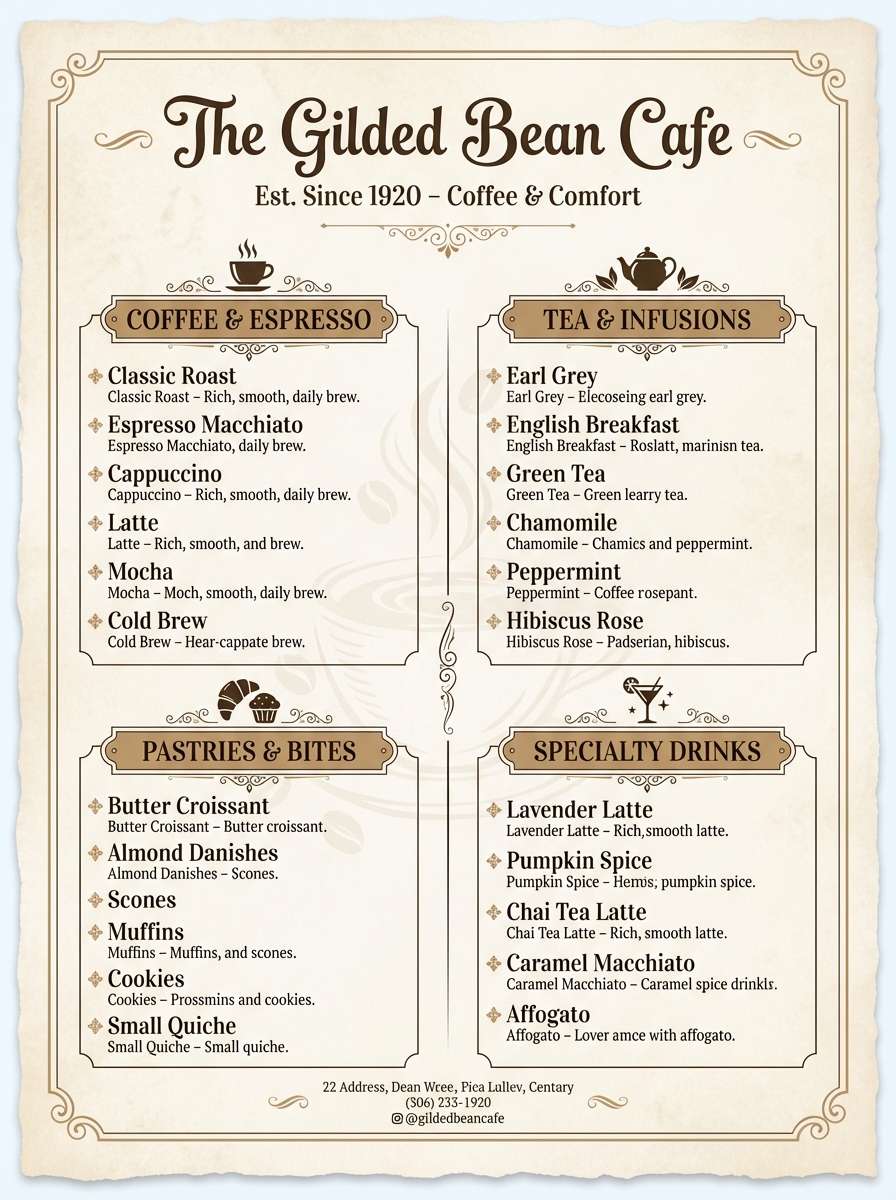 vintage cafe menu