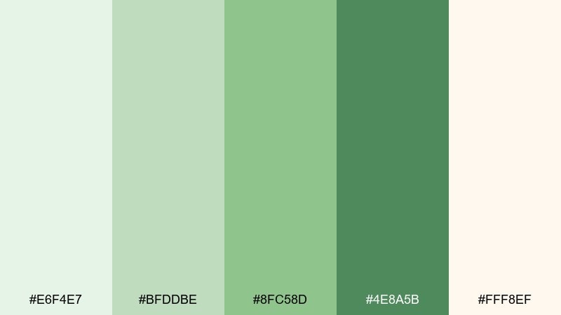 aloe and ivory pale green color palette with hex codes