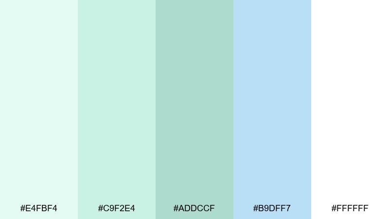 aloe cotton pastel blue green color palette with hex codes