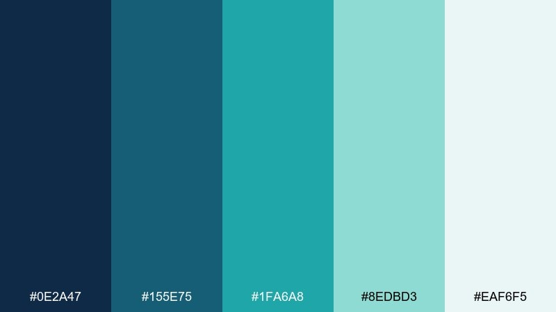 alpine lake teal blue green color palette with hex codes