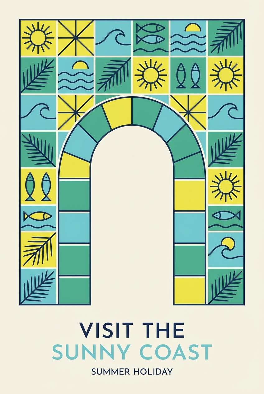 coastal poster with tile colors