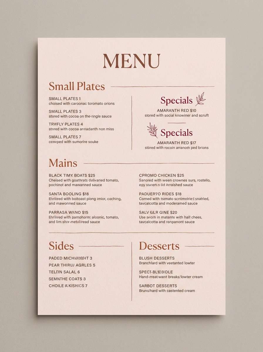 warm restaurant menu