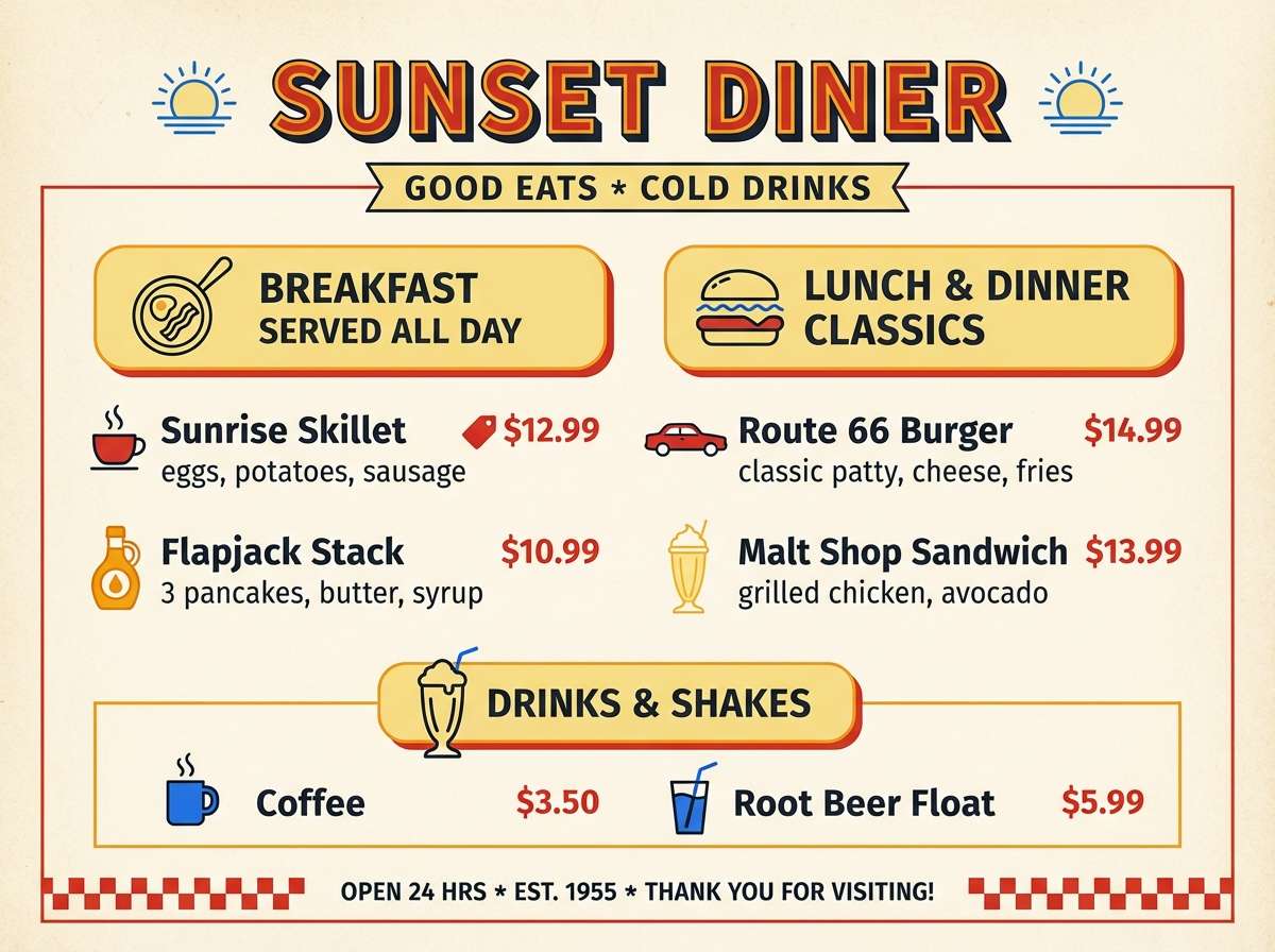 retro diner menu