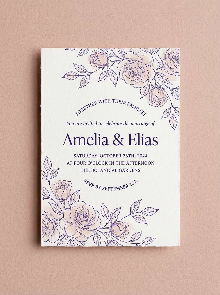 purple blush wedding invitation