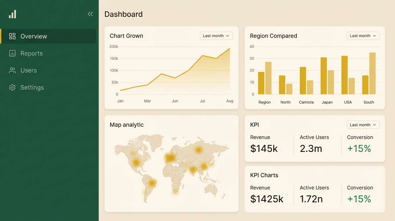 analytics dashboard ui in dark green and yellow tone