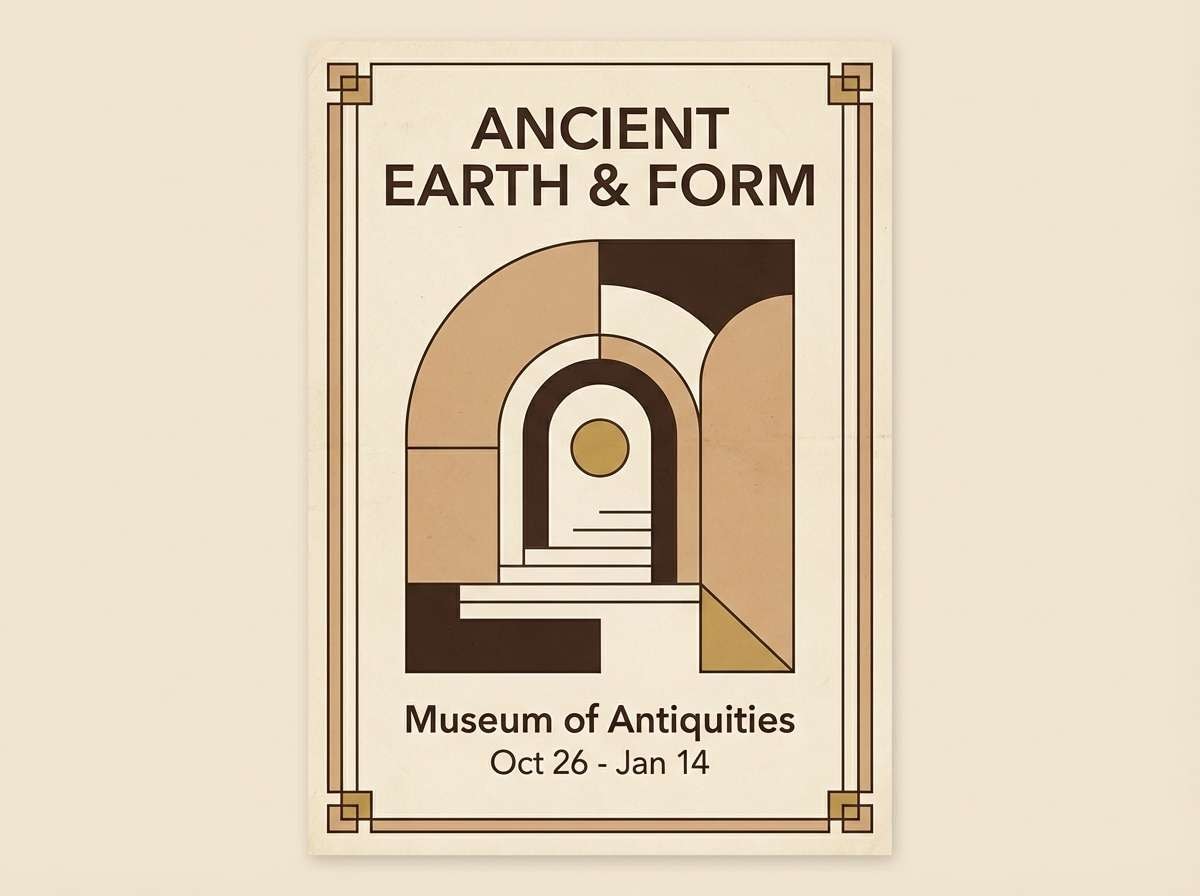 museum poster in sandstone tones