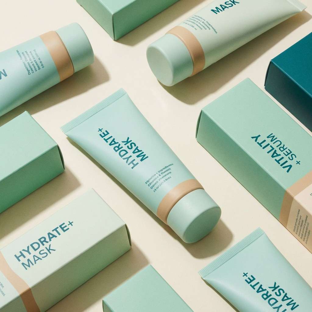 skincare packaging in mint tones