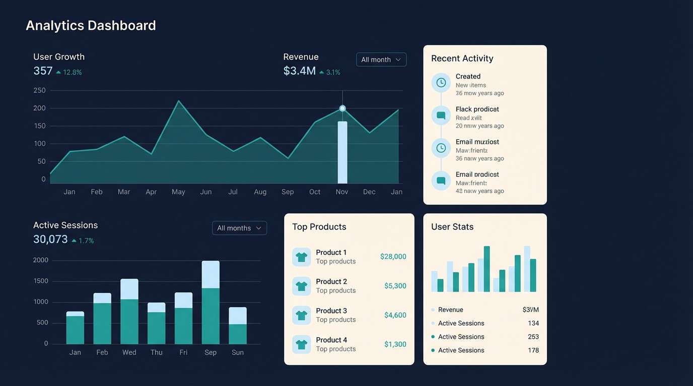 dashboard in navy and teal
