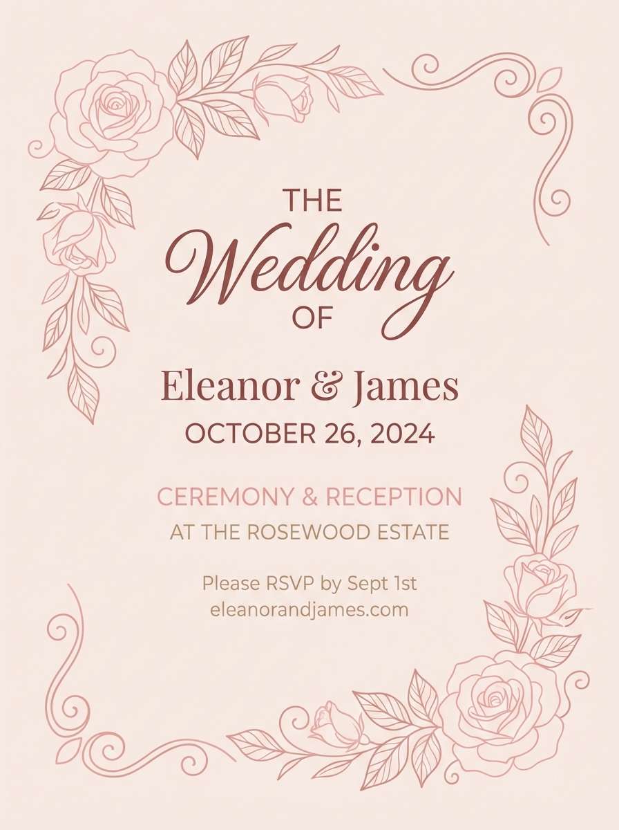 wedding invite in lotus blush