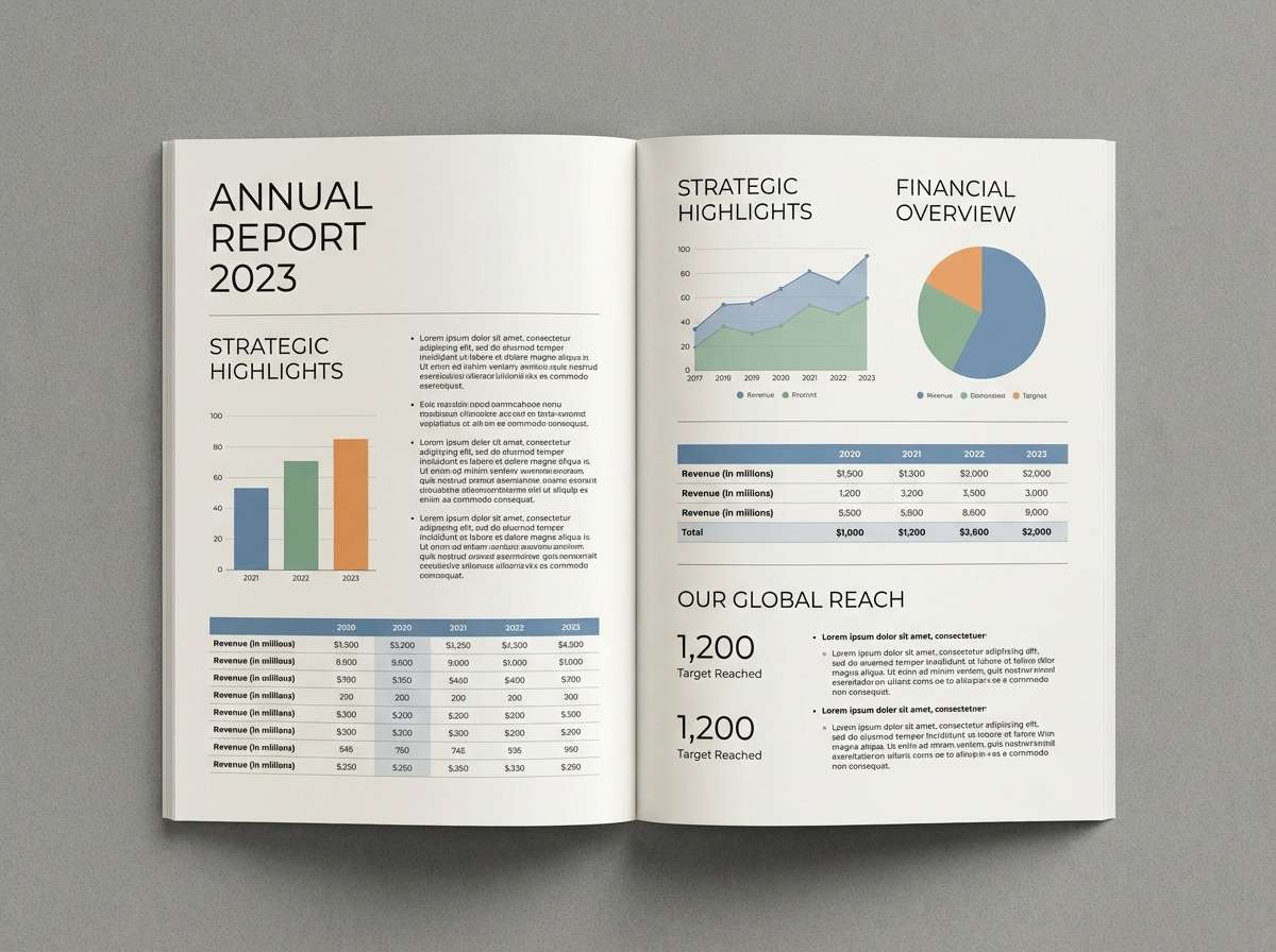 clean report layout spread